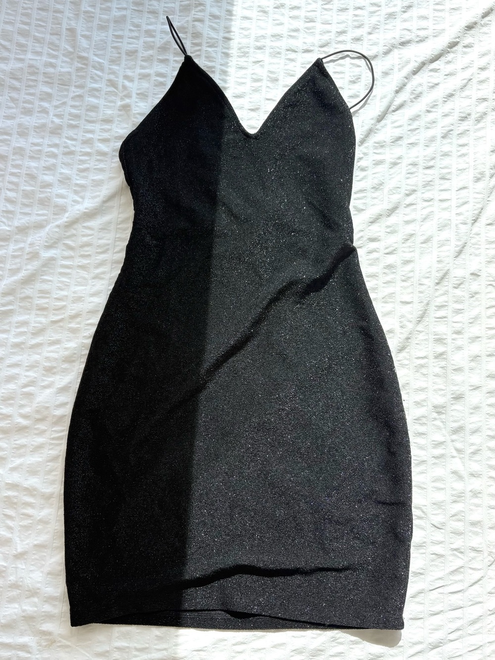 Black Sparkle Slip Dress with V-Neck